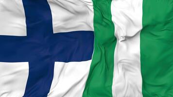 Finland and Nigeria Flags Together Seamless Looping Background, Looped Bump Texture Cloth Waving Slow Motion, 3D Rendering video