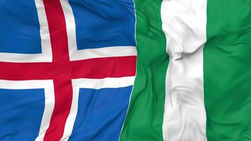 Iceland and Nigeria Flags Together Seamless Looping Background, Looped Bump Texture Cloth Waving Slow Motion, 3D Rendering video