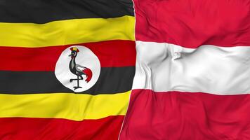 Uganda and Austria Flags Together Seamless Looping Background, Looped Bump Texture Cloth Waving Slow Motion, 3D Rendering video