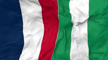 France and Nigeria Flags Together Seamless Looping Background, Looped Bump Texture Cloth Waving Slow Motion, 3D Rendering video