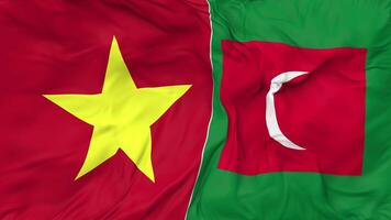 Vietnam and Maldives Flags Together Seamless Looping Background, Looped Bump Texture Cloth Waving Slow Motion, 3D Rendering video