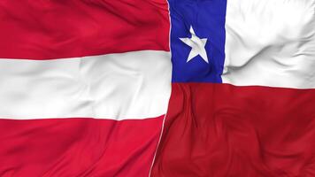 Chile and Austria Flags Together Seamless Looping Background, Looped Bump Texture Cloth Waving Slow Motion, 3D Rendering video