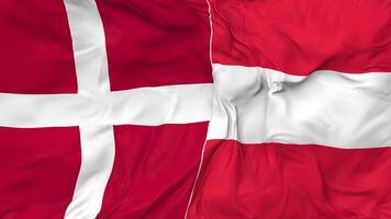 Denmark and Austria Flags Together Seamless Looping Background, Looped Bump Texture Cloth Waving Slow Motion, 3D Rendering video
