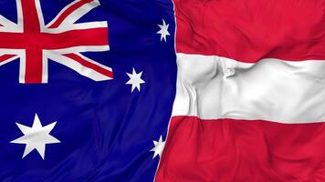 Australia and Austria Flags Together Seamless Looping Background, Looped Bump Texture Cloth Waving Slow Motion, 3D Rendering video
