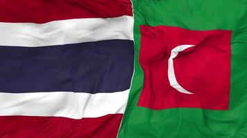 Thailand and Maldives Flags Together Seamless Looping Background, Looped Bump Texture Cloth Waving Slow Motion, 3D Rendering video