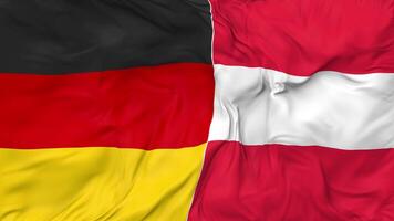 Alemania y Austria banderas juntos sin costura bucle fondo, serpenteado bache textura paño ondulación lento movimiento, 3d representación video