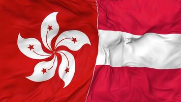 Hong Kong and Austria Flags Together Seamless Looping Background, Looped Bump Texture Cloth Waving Slow Motion, 3D Rendering video