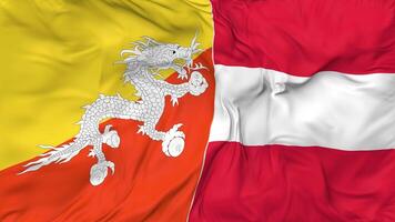 Bhutan and Austria Flags Together Seamless Looping Background, Looped Bump Texture Cloth Waving Slow Motion, 3D Rendering video