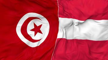 Tunisia and Austria Flags Together Seamless Looping Background, Looped Bump Texture Cloth Waving Slow Motion, 3D Rendering video