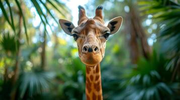 AI generated A beautiful giraffe looks at the camera photo