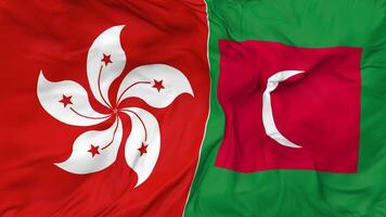Hong kong et Maldives drapeaux ensemble sans couture boucle arrière-plan, en boucle bosse texture tissu agitant lent mouvement, 3d le rendu video