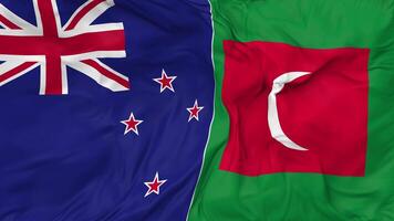 New Zealand and Maldives Flags Together Seamless Looping Background, Looped Bump Texture Cloth Waving Slow Motion, 3D Rendering video