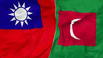 Taiwan and Maldives Flags Together Seamless Looping Background, Looped Bump Texture Cloth Waving Slow Motion, 3D Rendering video