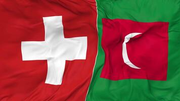 Suisse et Maldives drapeaux ensemble sans couture boucle arrière-plan, en boucle bosse texture tissu agitant lent mouvement, 3d le rendu video