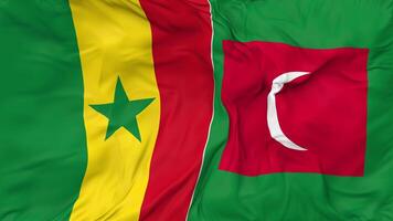 Senegal and Maldives Flags Together Seamless Looping Background, Looped Bump Texture Cloth Waving Slow Motion, 3D Rendering video