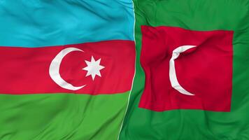 azerbaijan och maldiverna flaggor tillsammans sömlös looping bakgrund, looped stöta textur trasa vinka långsam rörelse, 3d tolkning video