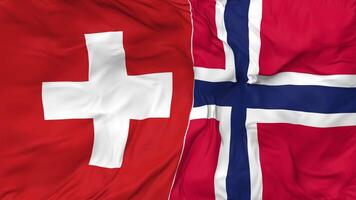 Switzerland and Norway Flags Together Seamless Looping Background, Looped Bump Texture Cloth Waving Slow Motion, 3D Rendering video