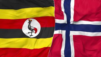 Uganda and Norway Flags Together Seamless Looping Background, Looped Bump Texture Cloth Waving Slow Motion, 3D Rendering video