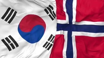 South Korea and Norway Flags Together Seamless Looping Background, Looped Bump Texture Cloth Waving Slow Motion, 3D Rendering video