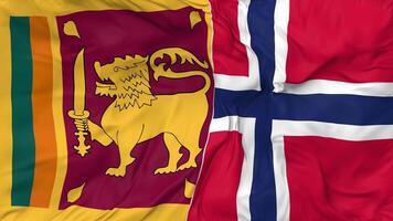 Sri Lanka and Norway Flags Together Seamless Looping Background, Looped Bump Texture Cloth Waving Slow Motion, 3D Rendering video