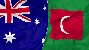 Australia and Maldives Flags Together Seamless Looping Background, Looped Bump Texture Cloth Waving Slow Motion, 3D Rendering video
