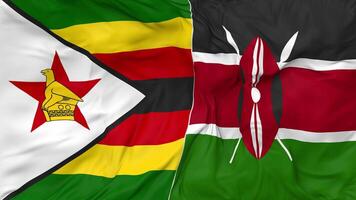 Zimbabwe and Kenya Flags Together Seamless Looping Background, Looped Bump Texture Cloth Waving Slow Motion, 3D Rendering video
