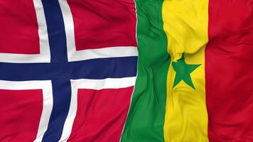 Senegal and Norway Flags Together Seamless Looping Background, Looped Bump Texture Cloth Waving Slow Motion, 3D Rendering video