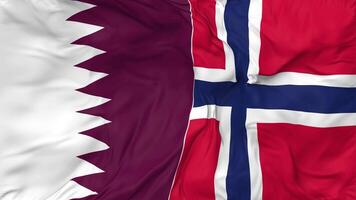 Qatar and Norway Flags Together Seamless Looping Background, Looped Bump Texture Cloth Waving Slow Motion, 3D Rendering video