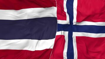 Thailand and Norway Flags Together Seamless Looping Background, Looped Bump Texture Cloth Waving Slow Motion, 3D Rendering video