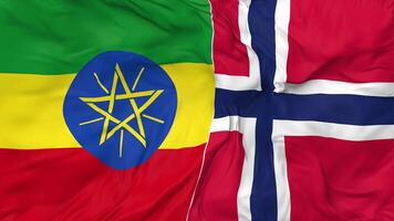 Ethiopia and Norway Flags Together Seamless Looping Background, Looped Bump Texture Cloth Waving Slow Motion, 3D Rendering video