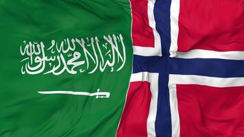 KSA, Kingdom of Saudi Arabia and Norway Flags Together Seamless Looping Background, Looped Bump Texture Cloth Waving Slow Motion, 3D Rendering video