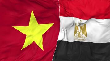 Vietnam y Egipto banderas juntos sin costura bucle fondo, serpenteado bache textura paño ondulación lento movimiento, 3d representación video