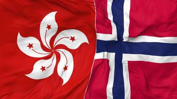 Hong Kong and Norway Flags Together Seamless Looping Background, Looped Bump Texture Cloth Waving Slow Motion, 3D Rendering video