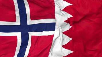 Bahrain and Norway Flags Together Seamless Looping Background, Looped Bump Texture Cloth Waving Slow Motion, 3D Rendering video