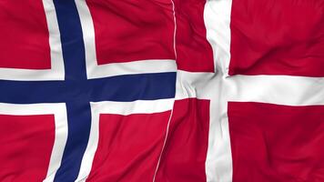 Denmark and Norway Flags Together Seamless Looping Background, Looped Bump Texture Cloth Waving Slow Motion, 3D Rendering video