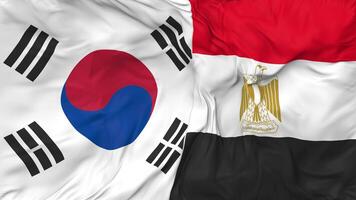 South Korea and Egypt Flags Together Seamless Looping Background, Looped Bump Texture Cloth Waving Slow Motion, 3D Rendering video