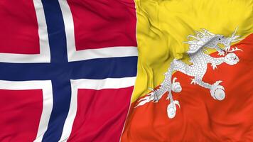 Bhutan and Norway Flags Together Seamless Looping Background, Looped Bump Texture Cloth Waving Slow Motion, 3D Rendering video