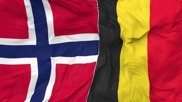 Belgium and Norway Flags Together Seamless Looping Background, Looped Bump Texture Cloth Waving Slow Motion, 3D Rendering video