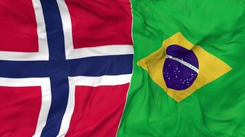 Brazil and Norway Flags Together Seamless Looping Background, Looped Bump Texture Cloth Waving Slow Motion, 3D Rendering video