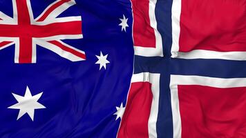 Australia and Norway Flags Together Seamless Looping Background, Looped Bump Texture Cloth Waving Slow Motion, 3D Rendering video