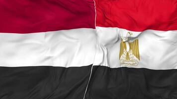 Yemen and Egypt Flags Together Seamless Looping Background, Looped Bump Texture Cloth Waving Slow Motion, 3D Rendering video