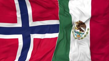 Mexico and Norway Flags Together Seamless Looping Background, Looped Bump Texture Cloth Waving Slow Motion, 3D Rendering video