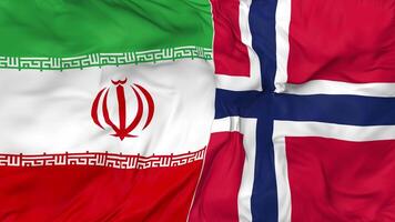 Iran and Norway Flags Together Seamless Looping Background, Looped Bump Texture Cloth Waving Slow Motion, 3D Rendering video