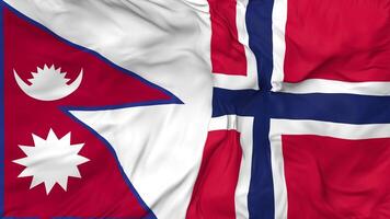 Nepal and Norway Flags Together Seamless Looping Background, Looped Bump Texture Cloth Waving Slow Motion, 3D Rendering video