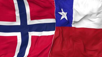 Chile and Norway Flags Together Seamless Looping Background, Looped Bump Texture Cloth Waving Slow Motion, 3D Rendering video