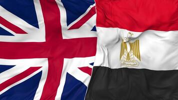 United Kingdom and Egypt Flags Together Seamless Looping Background, Looped Bump Texture Cloth Waving Slow Motion, 3D Rendering video