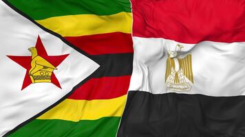 Zimbábue e Egito bandeiras juntos desatado looping fundo, em loop colisão textura pano acenando lento movimento, 3d Renderização video