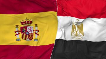 Spain and Egypt Flags Together Seamless Looping Background, Looped Bump Texture Cloth Waving Slow Motion, 3D Rendering video