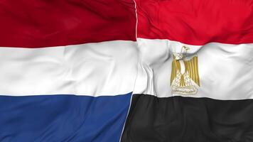 Nederland en Egypte vlaggen samen naadloos looping achtergrond, lusvormige buil structuur kleding golvend langzaam beweging, 3d renderen video