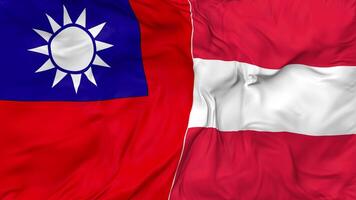 Taiwán y Austria banderas juntos sin costura bucle fondo, serpenteado bache textura paño ondulación lento movimiento, 3d representación video